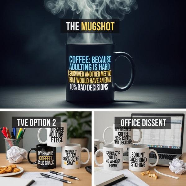 Sarcastic coffee mugs and funny tumblers with bold dark humor quotes for work and home