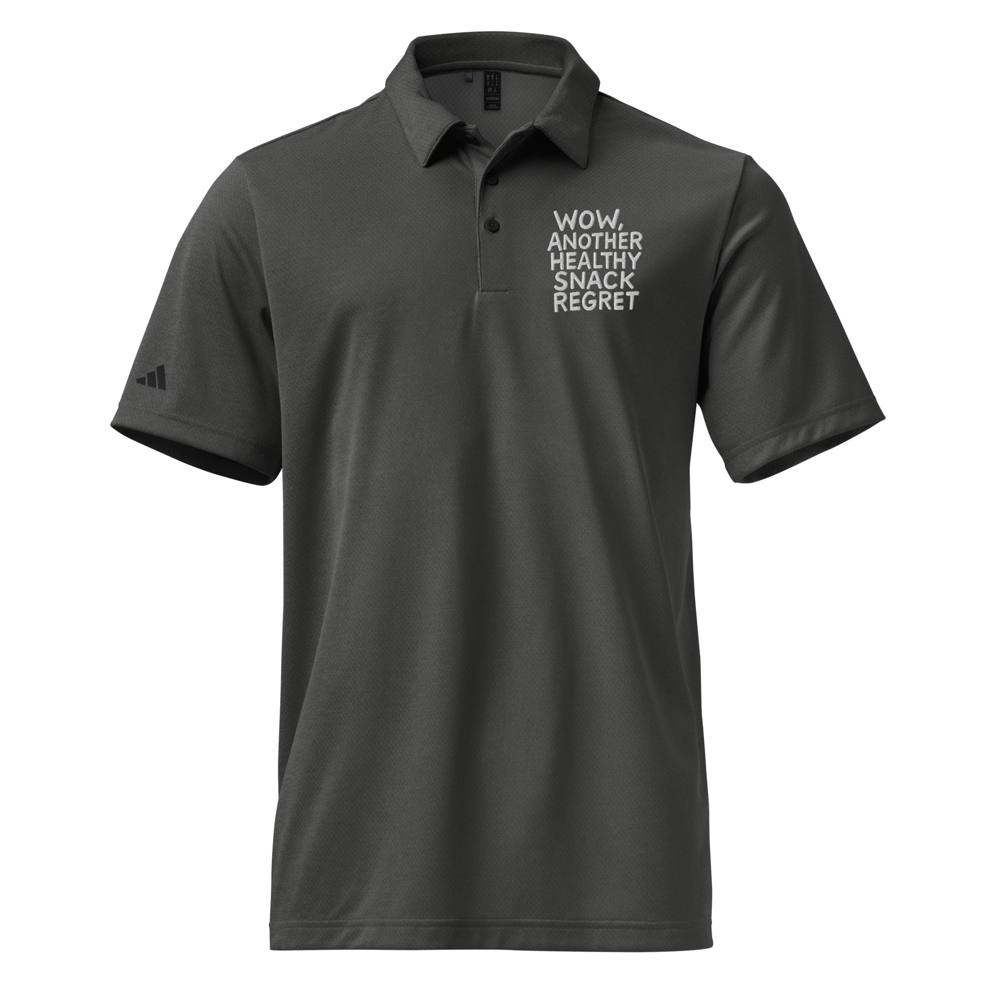 Wow, Another Healthy Snack Regret - Sarcastic T-Shirt | PureSarcasm in Shirt Black Melange - Front View | Sarcastic T-shirt | PureSarcasm