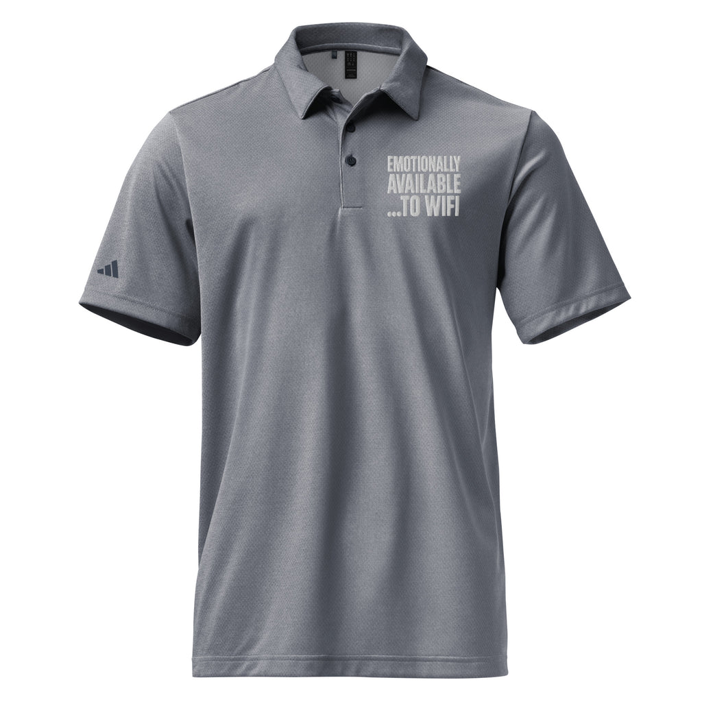 Emotionally Available... to WiFi sarcastic t-shirt - collegiate navy melange, front view