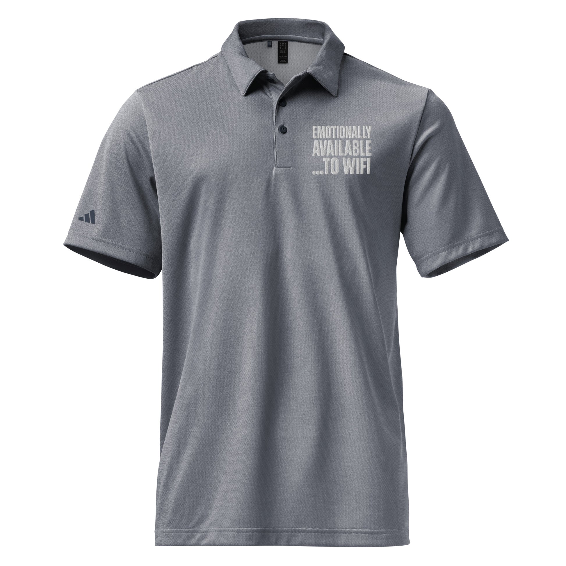 Emotionally Available... to WiFi sarcastic t-shirt - collegiate navy melange, front view