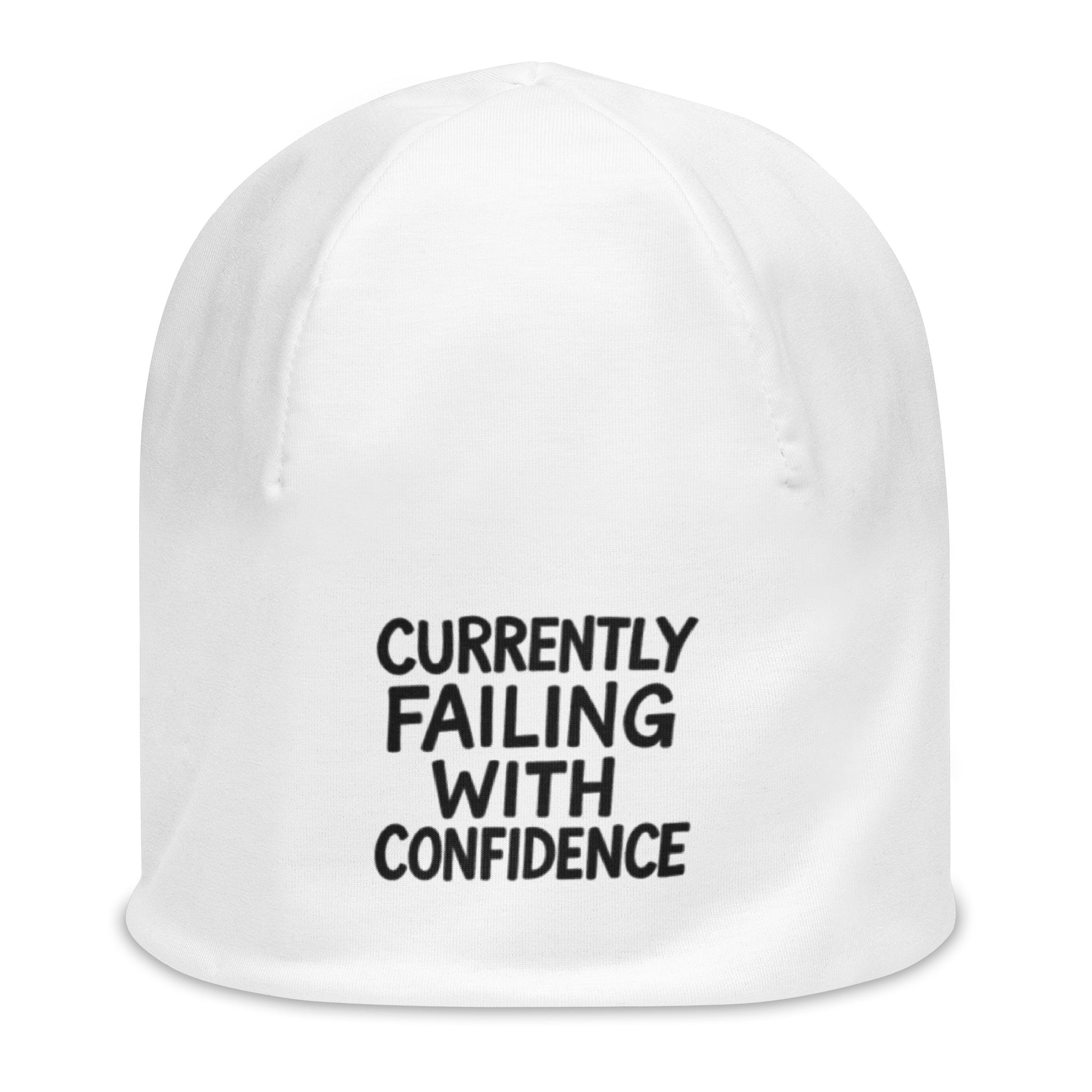 Currently Failing With Confidence - Sarcastic Beanie in Print Beanie White - Front View | Sarcastic Beanie | PureSarcasm