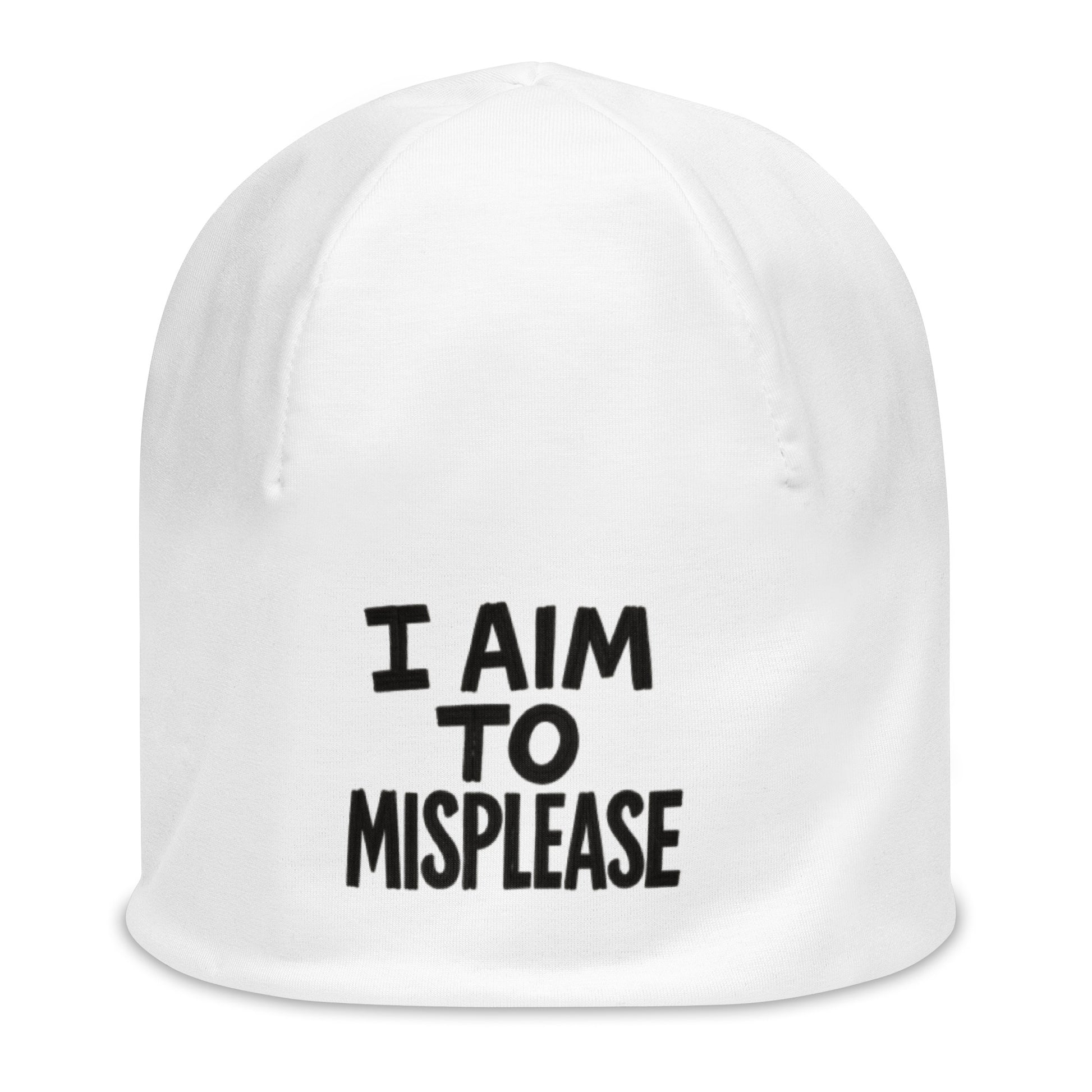 I Aim to Misplease - Sarcastic Beanie in Print Beanie White - Front View | Sarcastic Beanie | PureSarcasm