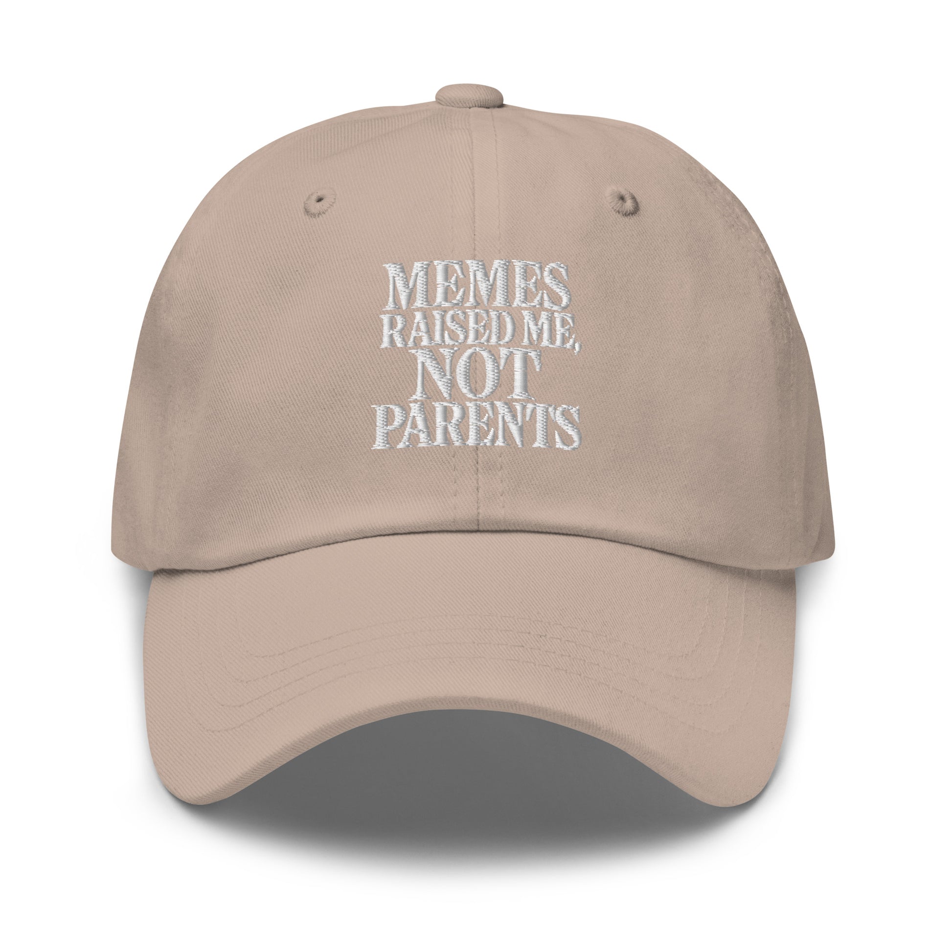 Memes Raised Me, Not Parents - Sarcastic Hat | PureSarcasm in Dad Hat Stone - Front View | Sarcastic Hat | PureSarcasm