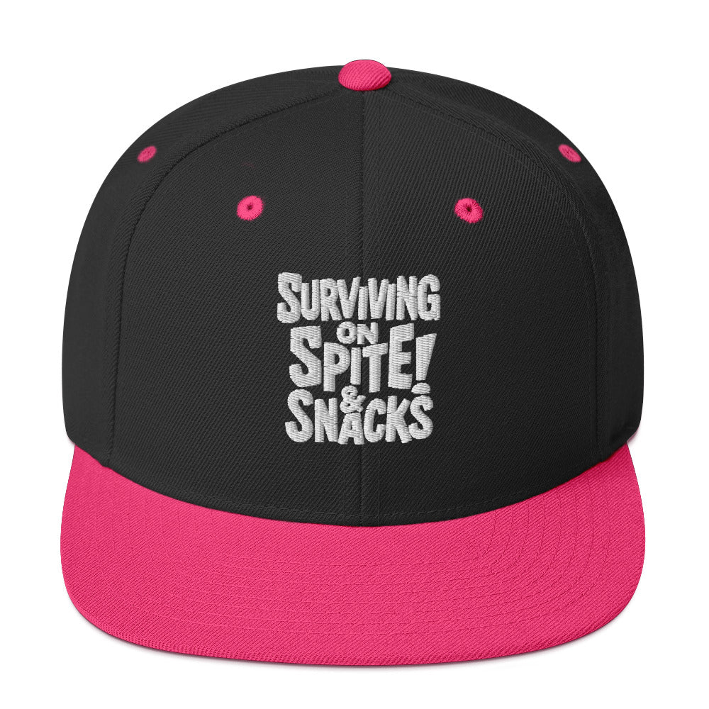 Surviving on Spite & Snacks - Sarcastic Hat in Black Neon Pink - Front View | Sarcastic Hat | PureSarcasm