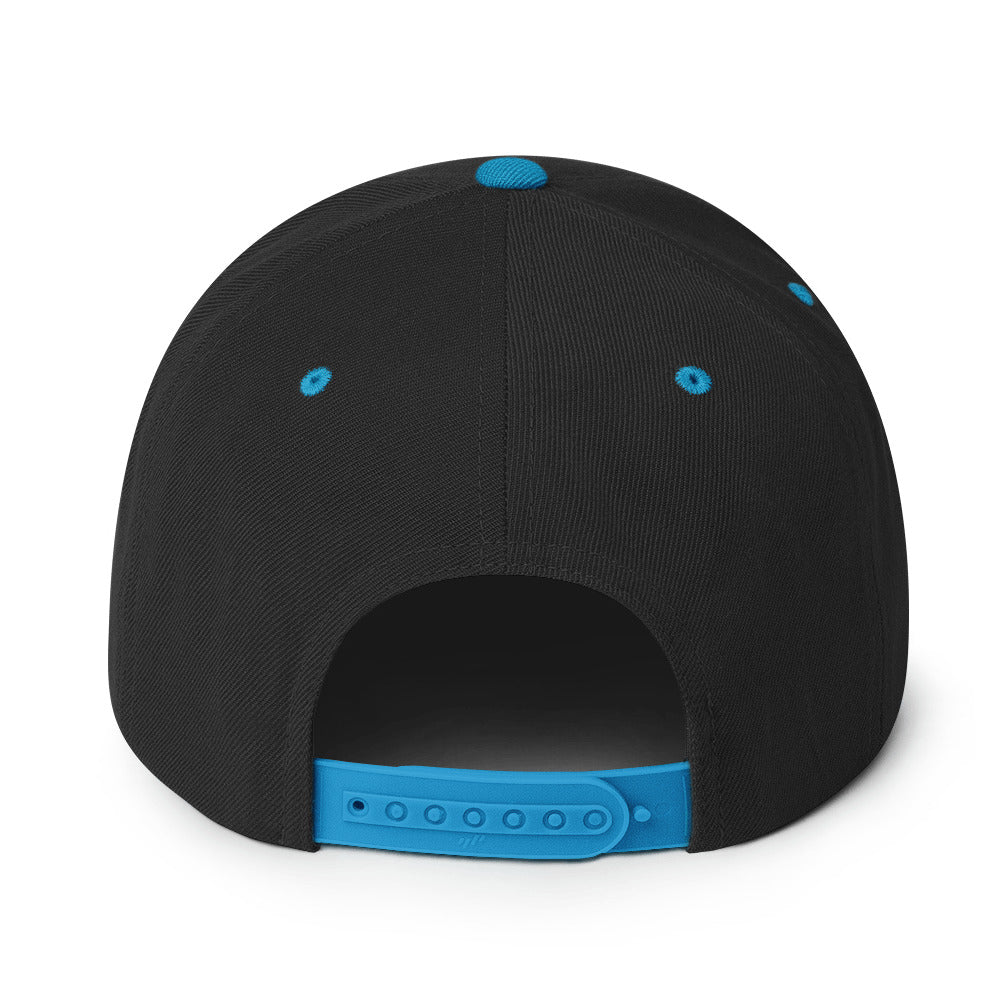 Surviving on Spite & Snacks sarcastic hat - snapback black teal, back view