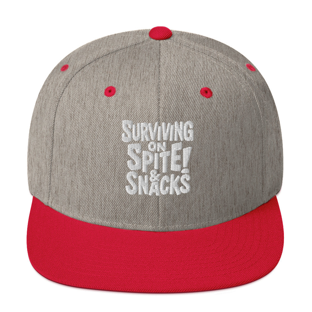 Surviving on Spite & Snacks - Sarcastic Hat in Heather Grey Red - Front View | Sarcastic Hat | PureSarcasm