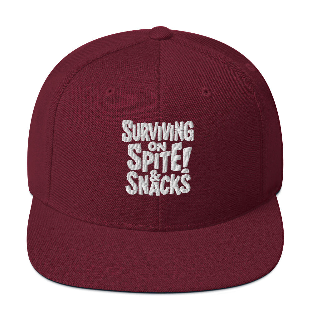 Surviving on Spite & Snacks - Sarcastic Hat in Snapback Maroon - Front View | Sarcastic Hat | PureSarcasm