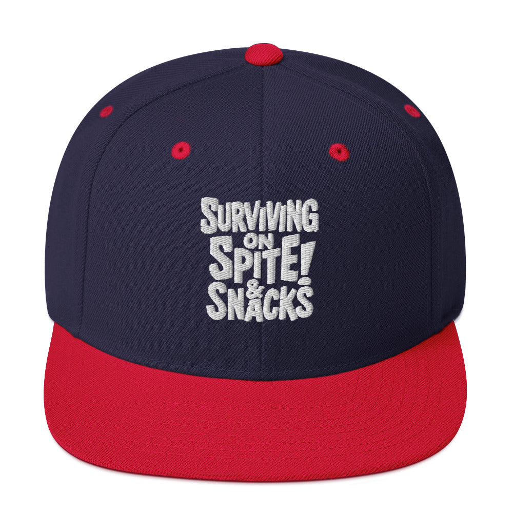 Surviving on Spite & Snacks - Sarcastic Hat in Snapback Navy Red - Front View | Sarcastic Hat | PureSarcasm
