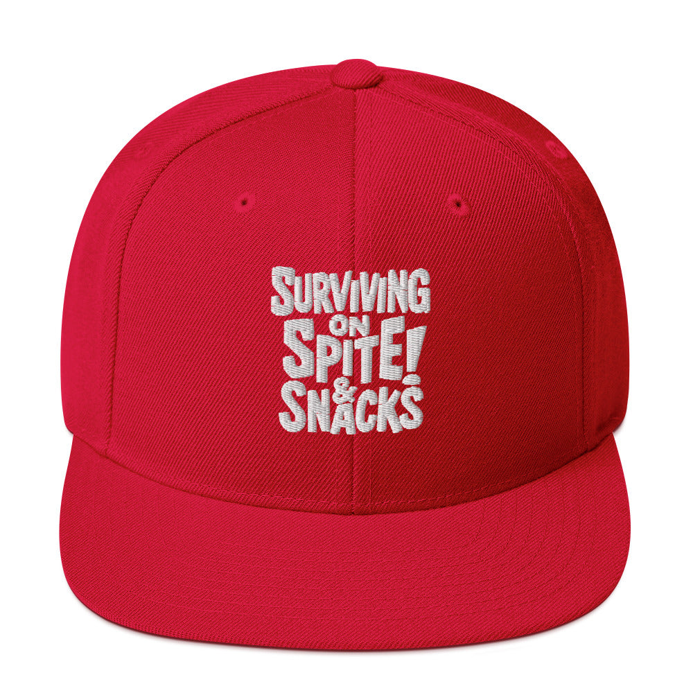Surviving on Spite & Snacks sarcastic hat - snapback red, front view