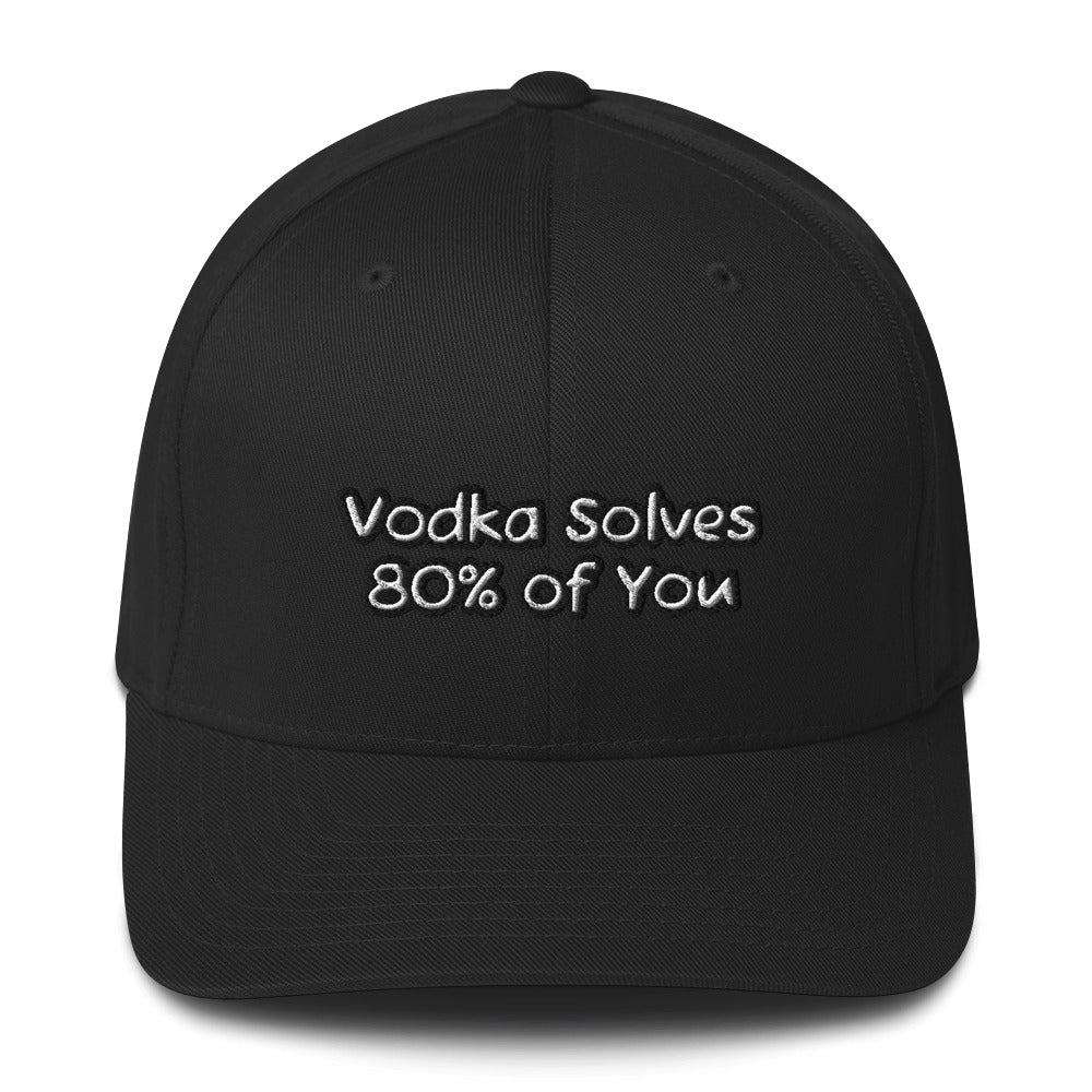 Vodka Solves 80% of You - Sarcastic Hat in Structured Cap Black - Front View | Sarcastic Hat | PureSarcasm
