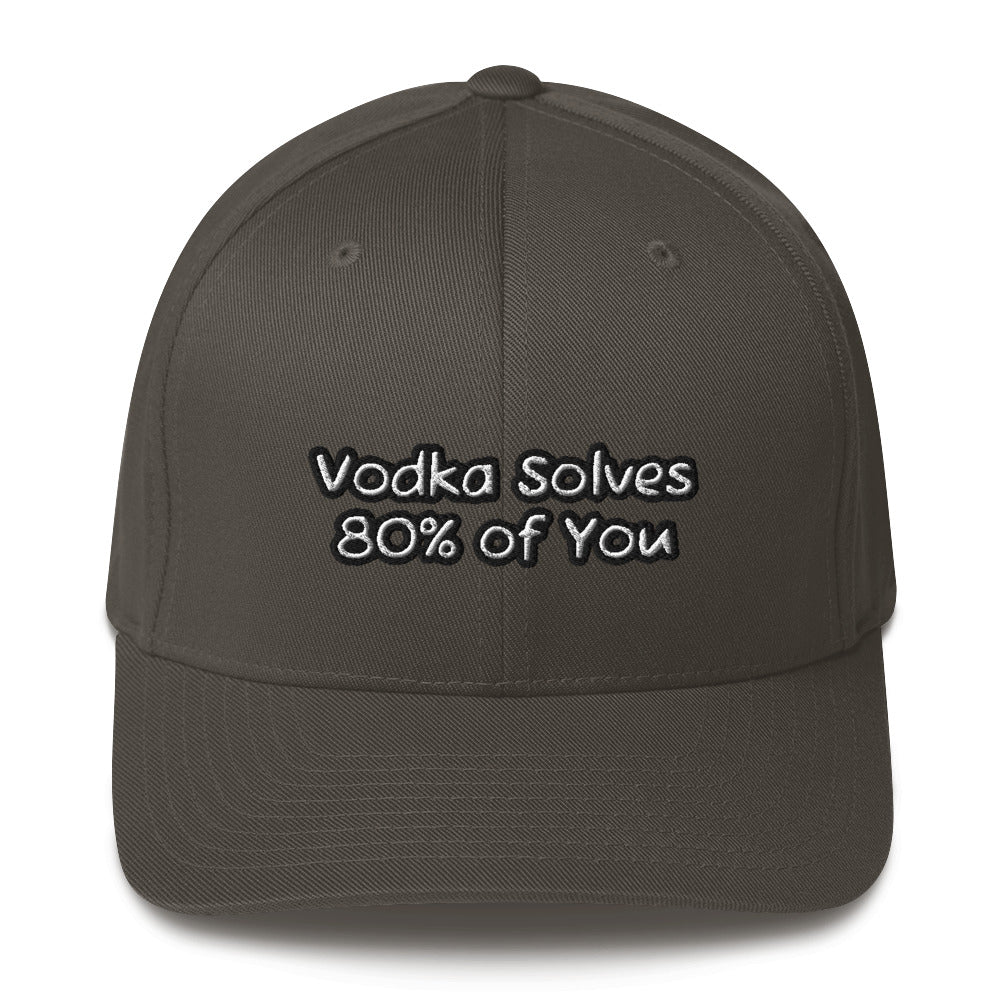 Vodka Solves 80% of You - Sarcastic Hat in Cap Dark Grey - Front View | Sarcastic Hat | PureSarcasm