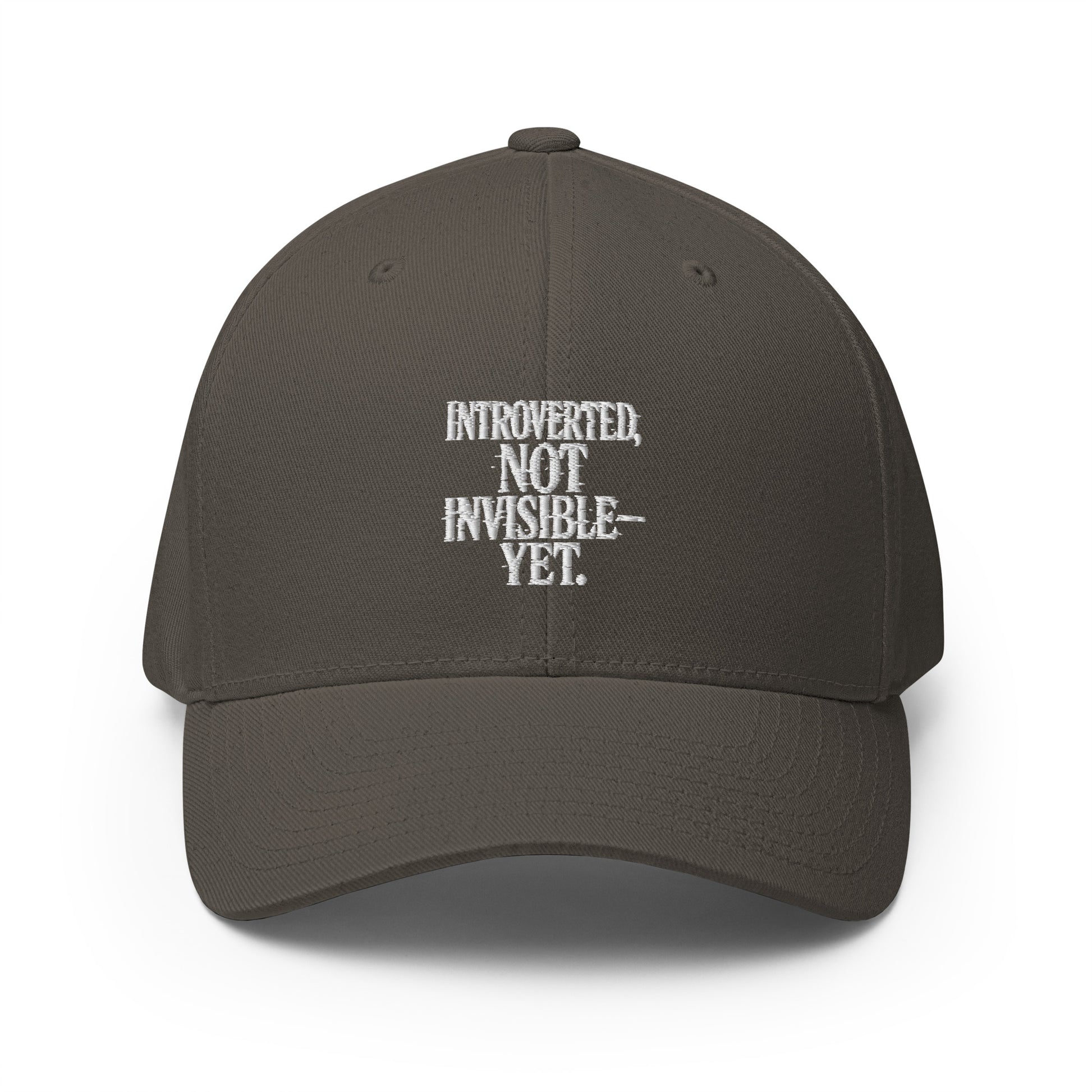 Introverted, Not Invisible — Yet. - Sarcastic Hat | PureSarcasm in Cap Dark Grey - Front View | Sarcastic Hat | PureSarcasm