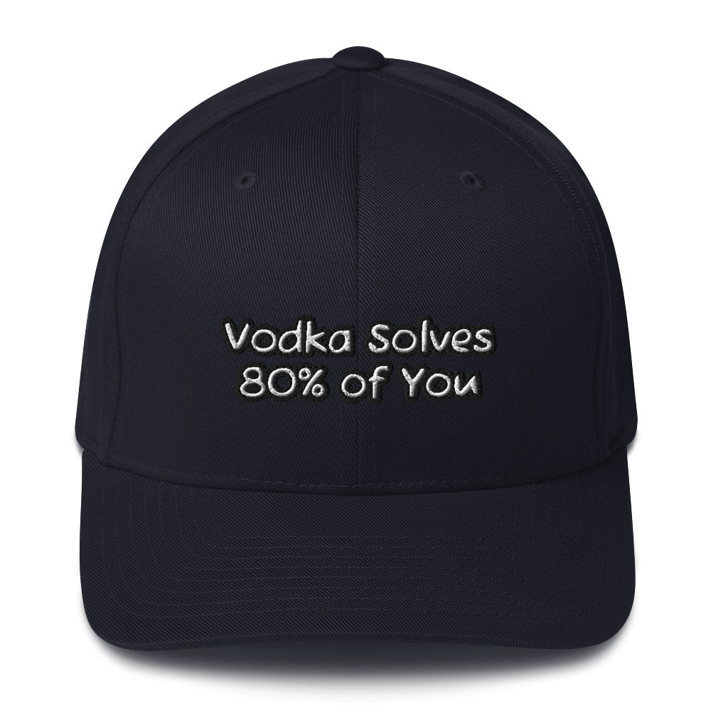 Vodka Solves 80% of You - Sarcastic Hat in Cap Dark Navy - Front View | Sarcastic Hat | PureSarcasm