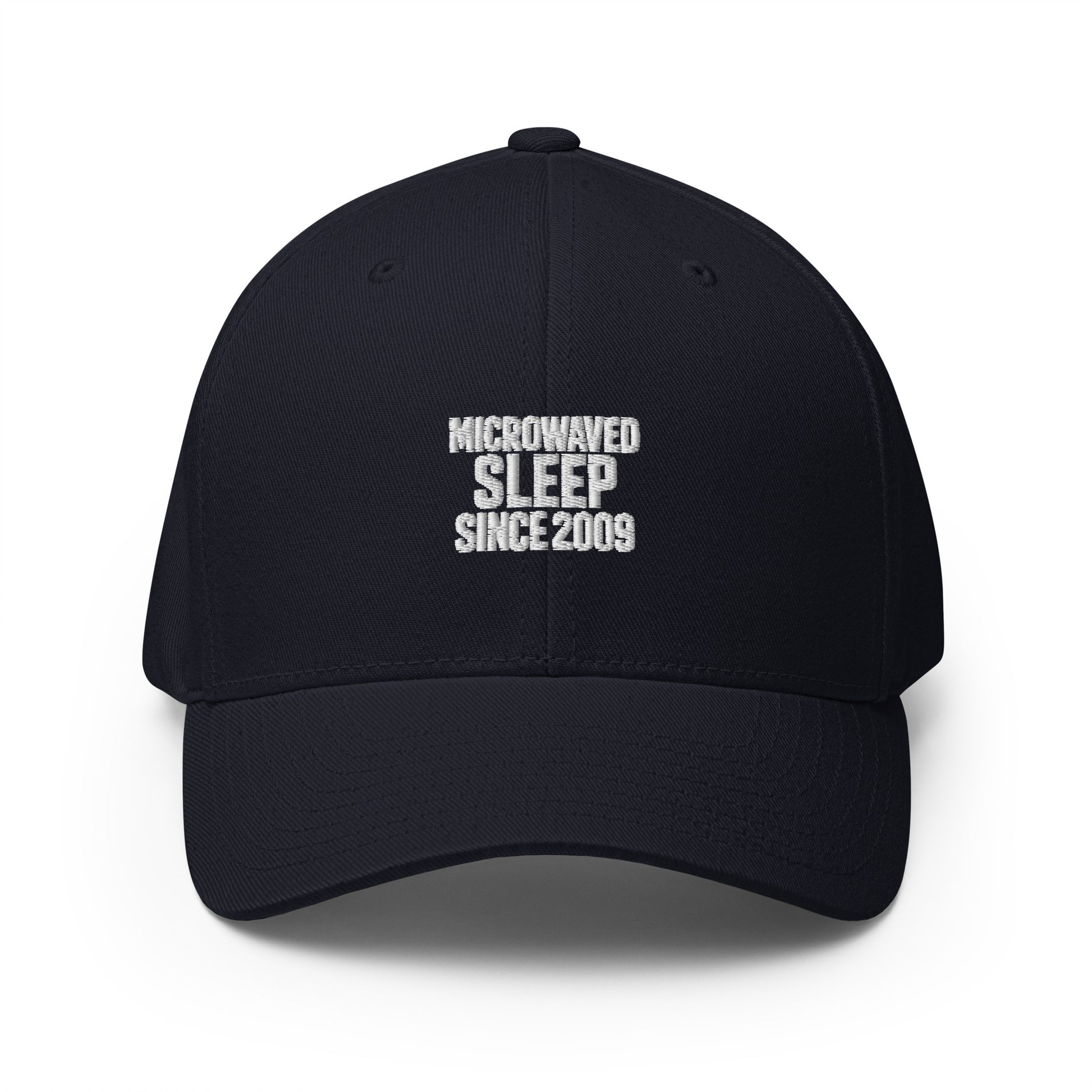 Microwaved Sleep Since 2009 - Sarcastic Hat | PureSarcasm in Cap Dark Navy - Front View | Sarcastic Hat | PureSarcasm