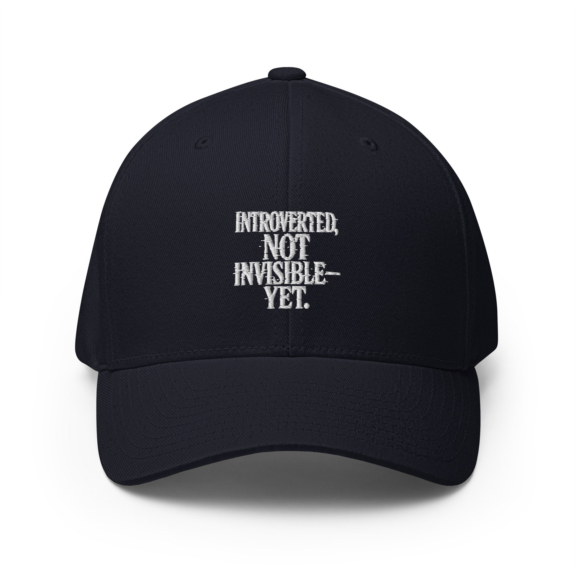 Introverted, Not Invisible — Yet. - Sarcastic Hat | PureSarcasm in Cap Dark Navy - Front View | Sarcastic Hat | PureSarcasm