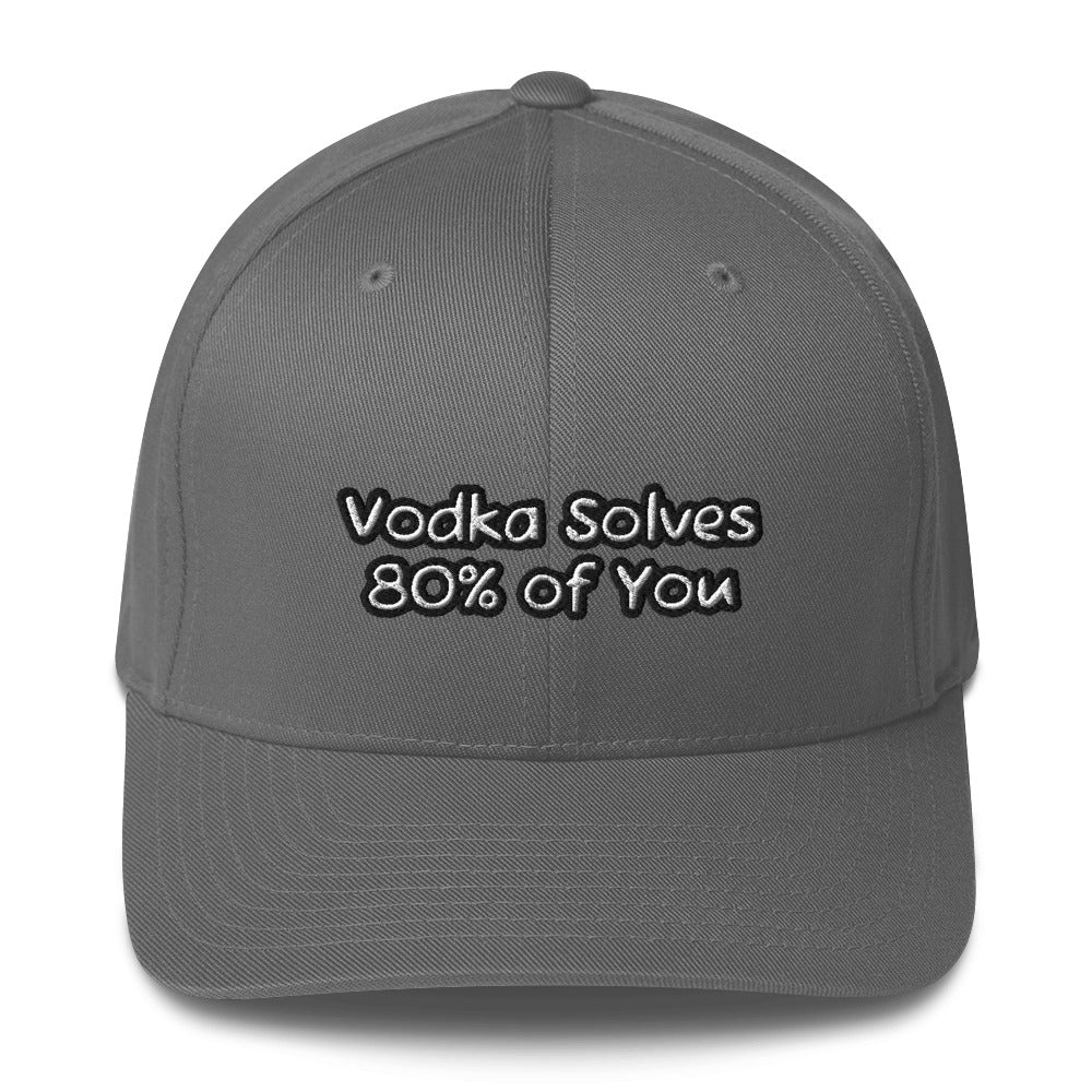 Vodka Solves 80% of You - Sarcastic Hat in Structured Cap Grey - Front View | Sarcastic Hat | PureSarcasm