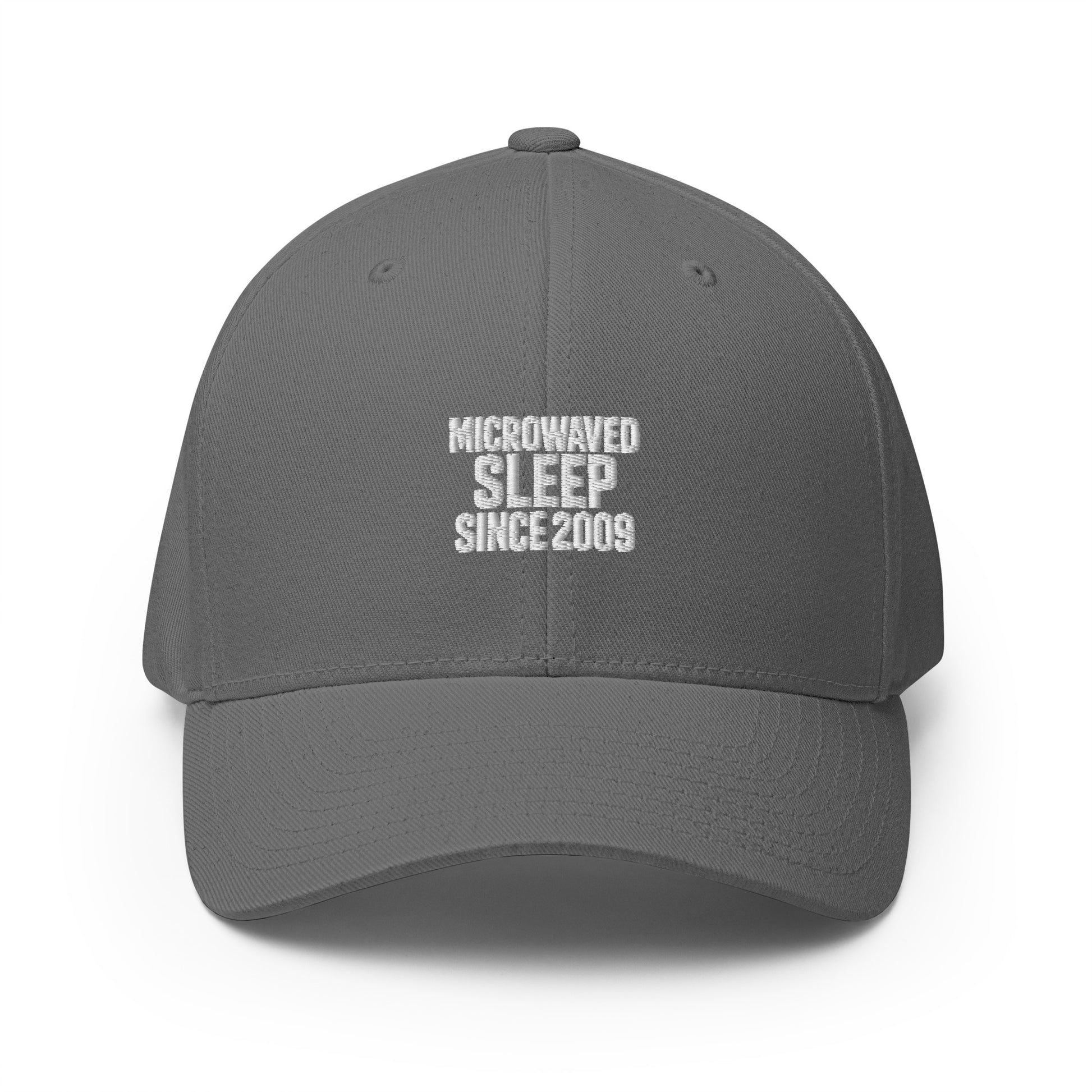 Microwaved Sleep Since 2009 - Sarcastic Hat | PureSarcasm in Structured Cap Grey - Front View | Sarcastic Hat | PureSarcasm