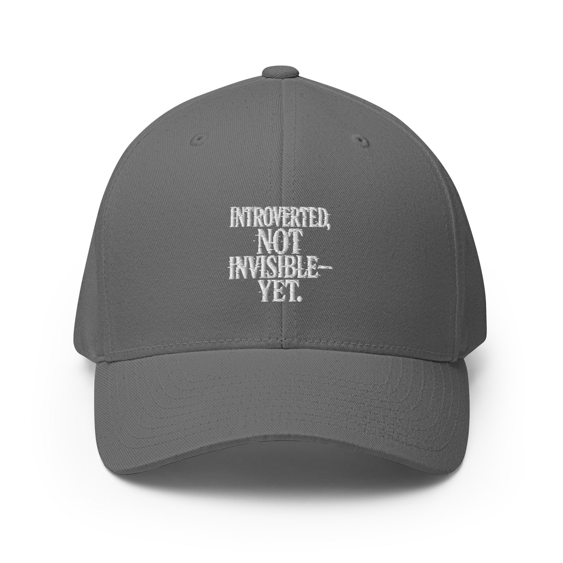 Introverted, Not Invisible — Yet. - Sarcastic Hat | PureSarcasm in Structured Cap Grey - Front View | Sarcastic Hat | PureSarcasm
