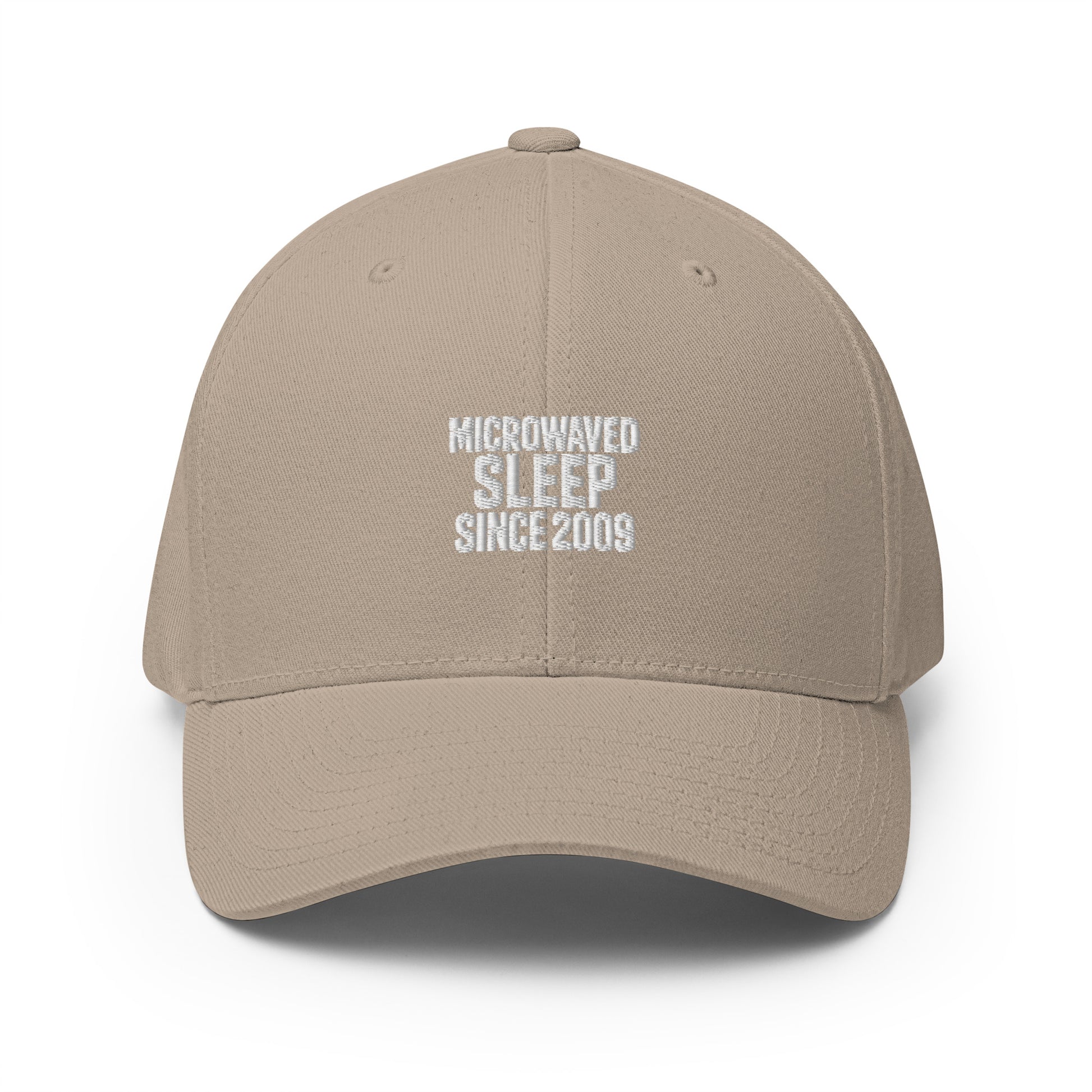 Microwaved Sleep Since 2009 - Sarcastic Hat | PureSarcasm in Structured Cap Khaki - Front View | Sarcastic Hat | PureSarcasm