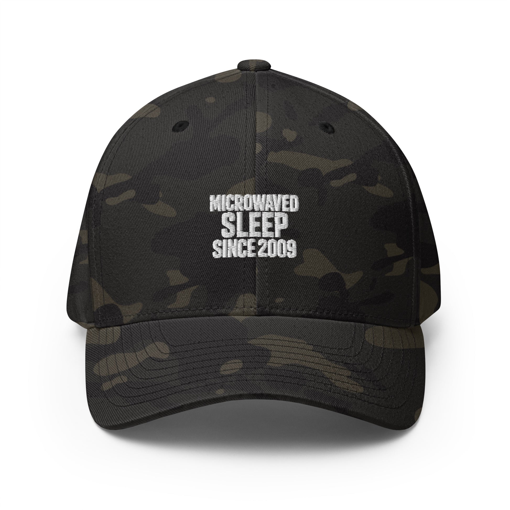 Microwaved Sleep Since 2009 - Sarcastic Hat | PureSarcasm in Cap Multicam Black - Front View | Sarcastic Hat | PureSarcasm