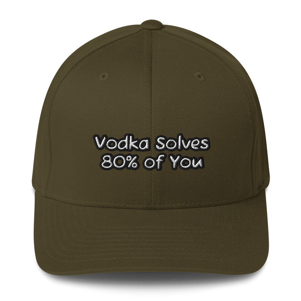 Vodka Solves 80% of You - Sarcastic Hat in Structured Cap Olive - Front View | Sarcastic Hat | PureSarcasm