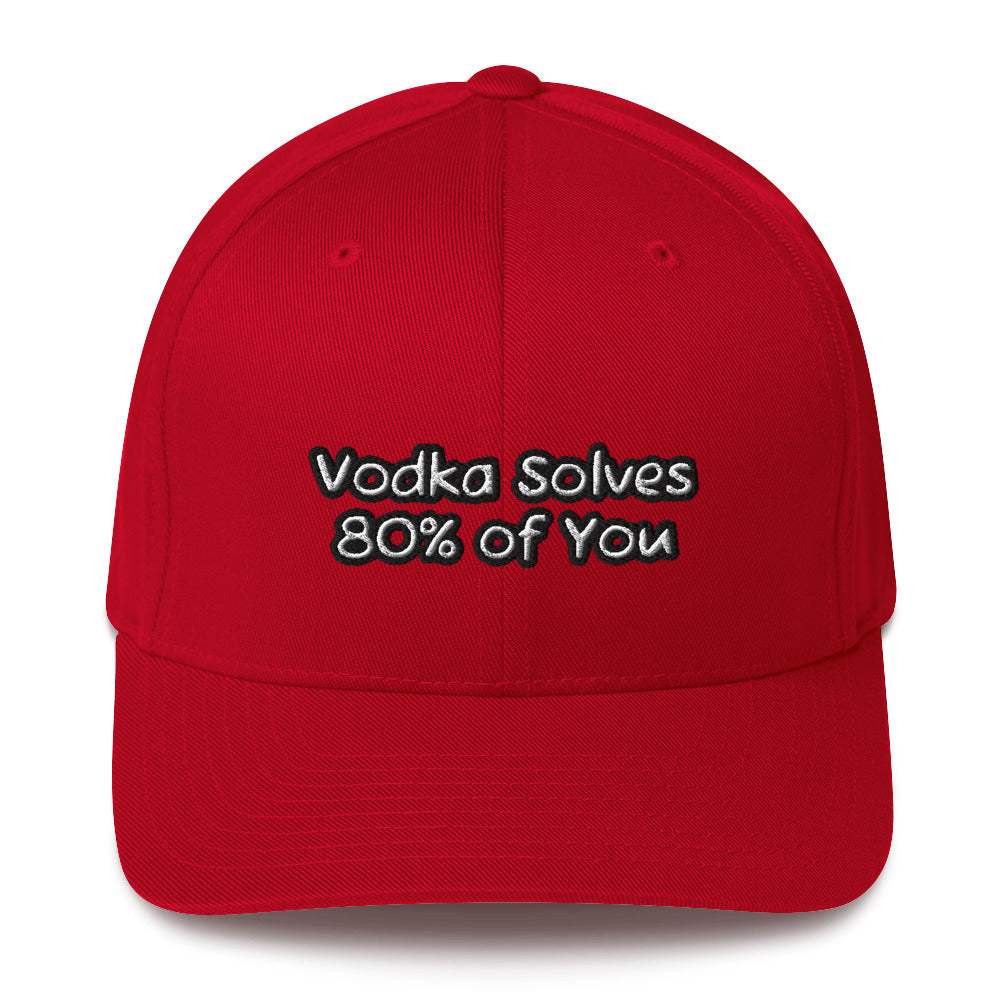 Vodka Solves 80% of You - Sarcastic Hat in Structured Cap Red - Front View | Sarcastic Hat | PureSarcasm