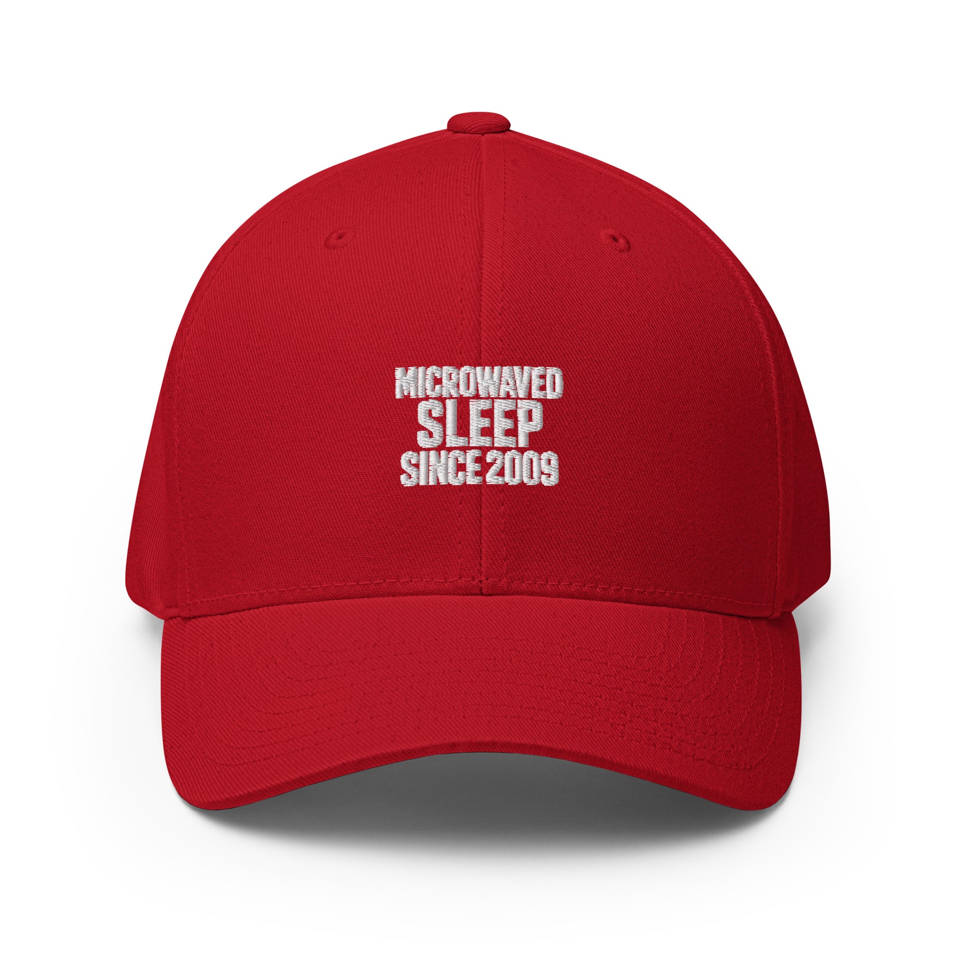 Microwaved Sleep Since 2009 - Sarcastic Hat | PureSarcasm in Structured Cap Red - Front View | Sarcastic Hat | PureSarcasm