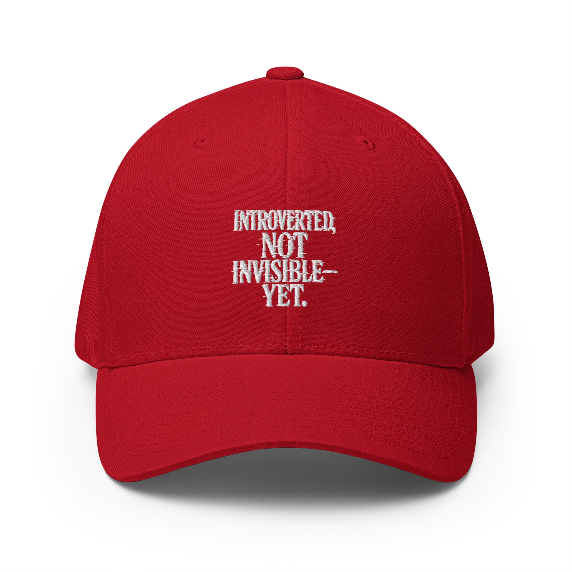 Introverted, Not Invisible — Yet. - Sarcastic Hat | PureSarcasm in Structured Cap Red - Front View | Sarcastic Hat | PureSarcasm