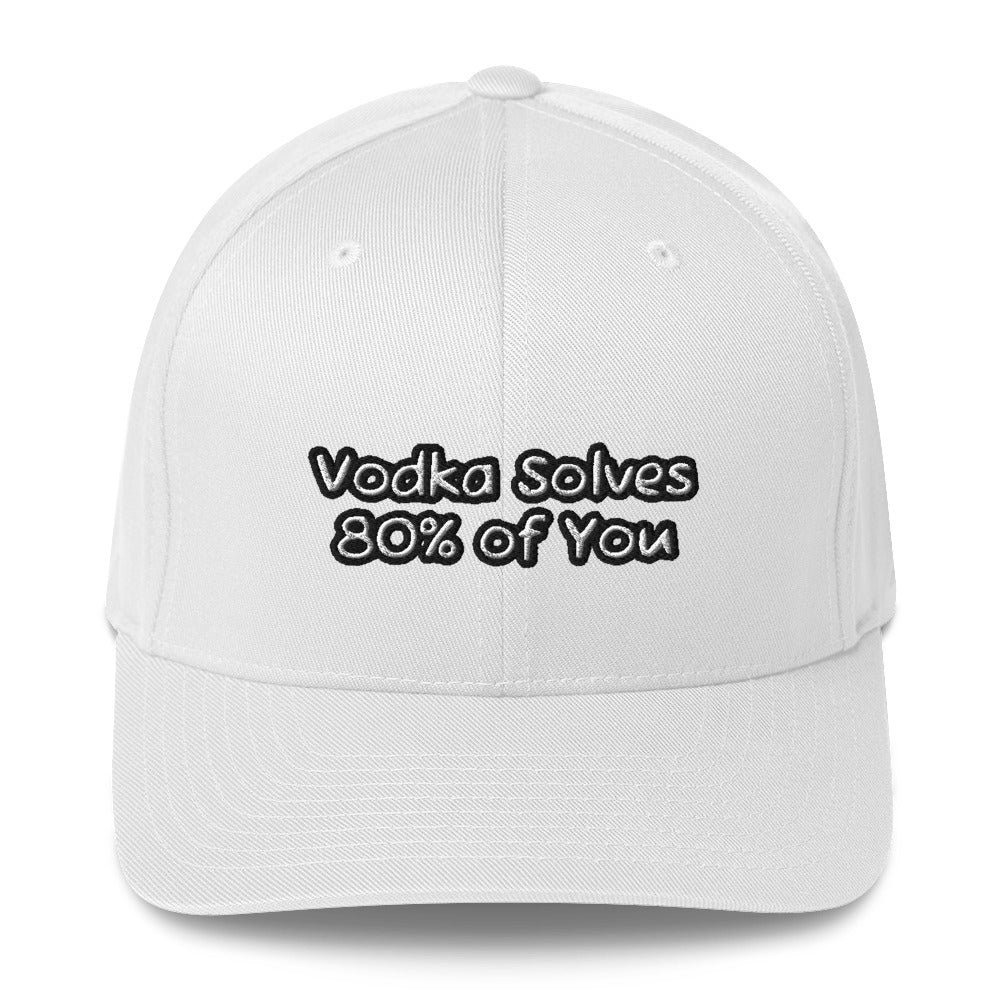 Vodka Solves 80% of You - Sarcastic Hat in Structured Cap White - Front View | Sarcastic Hat | PureSarcasm