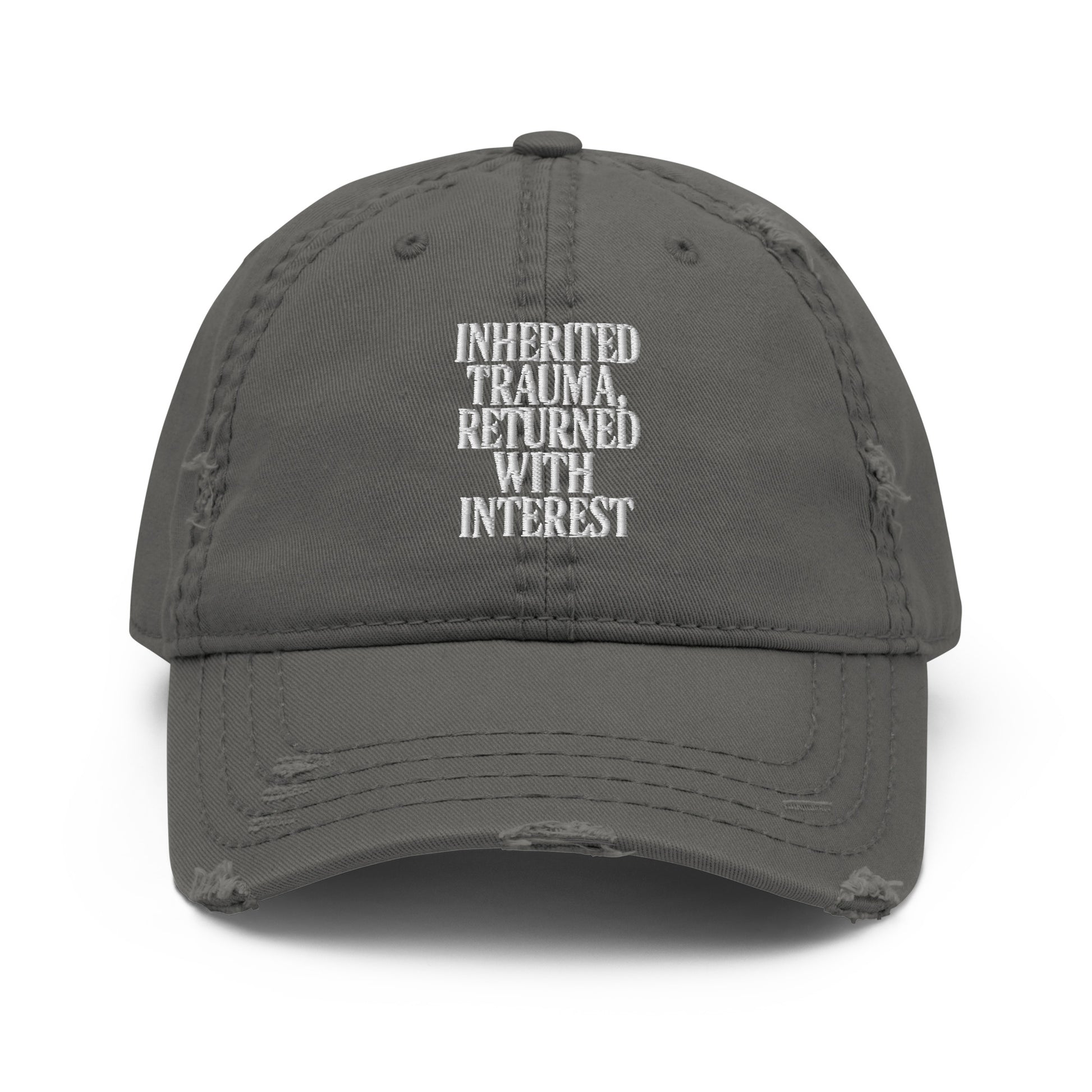 Inherited Trauma, Returned With Interest - Sarcastic Hat | PureSarcasm in Hat Charcoal Grey - Front View | Sarcastic Hat | PureSarcasm