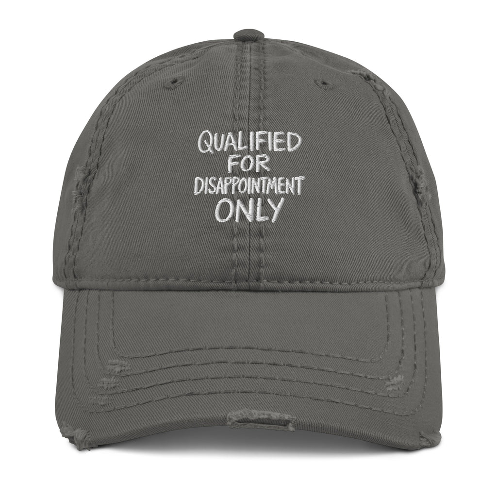 Qualified for Disappointment Only - Sarcastic Hat in Hat Charcoal Grey - Front View | Sarcastic Hat | PureSarcasm