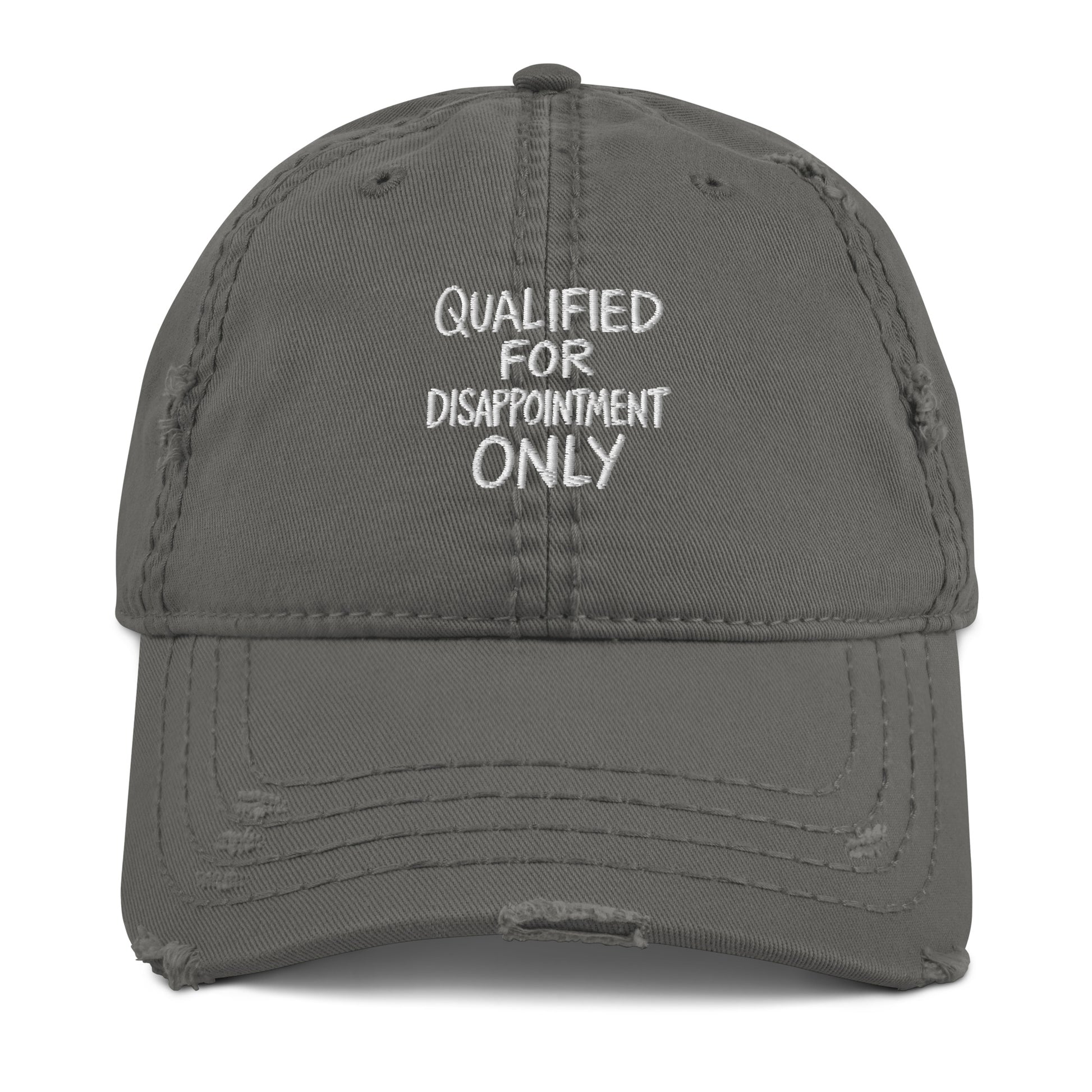 Qualified for Disappointment Only - Sarcastic Hat in Hat Charcoal Grey - Front View | Sarcastic Hat | PureSarcasm