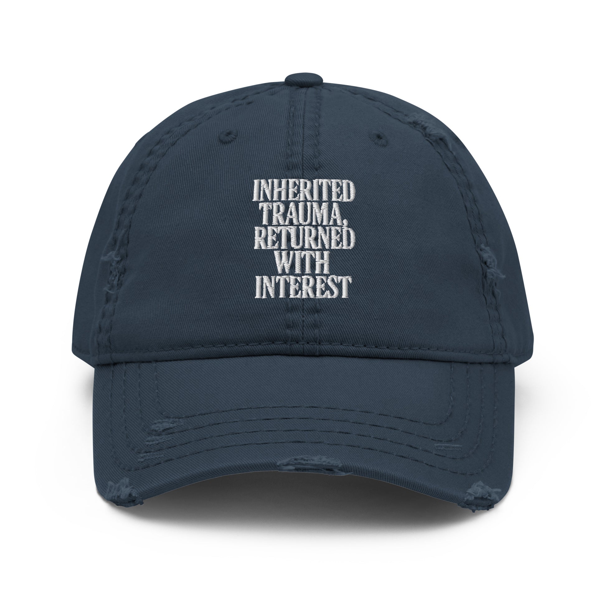 Inherited Trauma, Returned With Interest - Sarcastic Hat | PureSarcasm in Dad Hat Navy - Front View | Sarcastic Hat | PureSarcasm