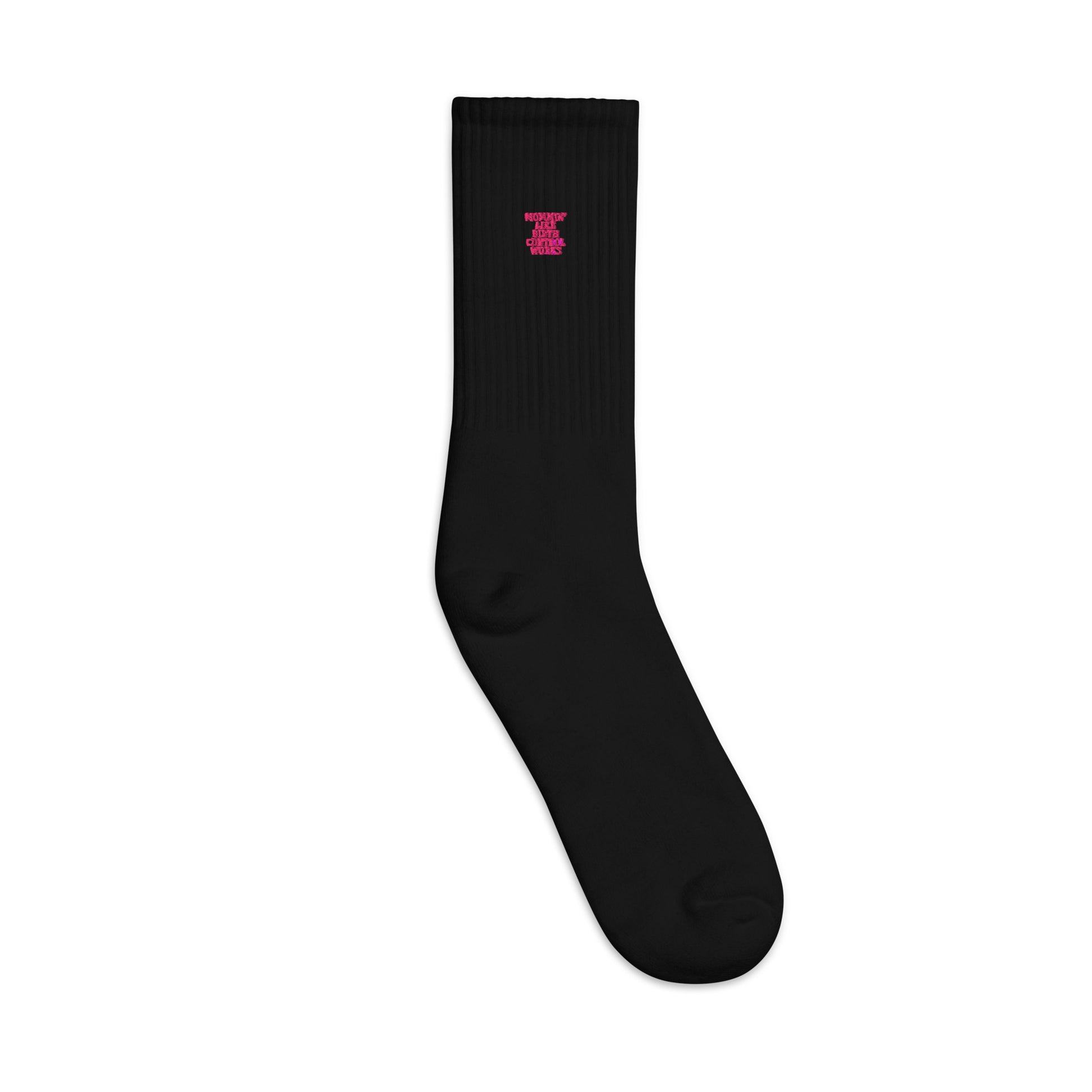 Mommin’ Like Birth Control Works - Sarcastic Socks | PureSarcasm in Crew Socks Black - Outside View | Sarcastic Sock | PureSarcasm