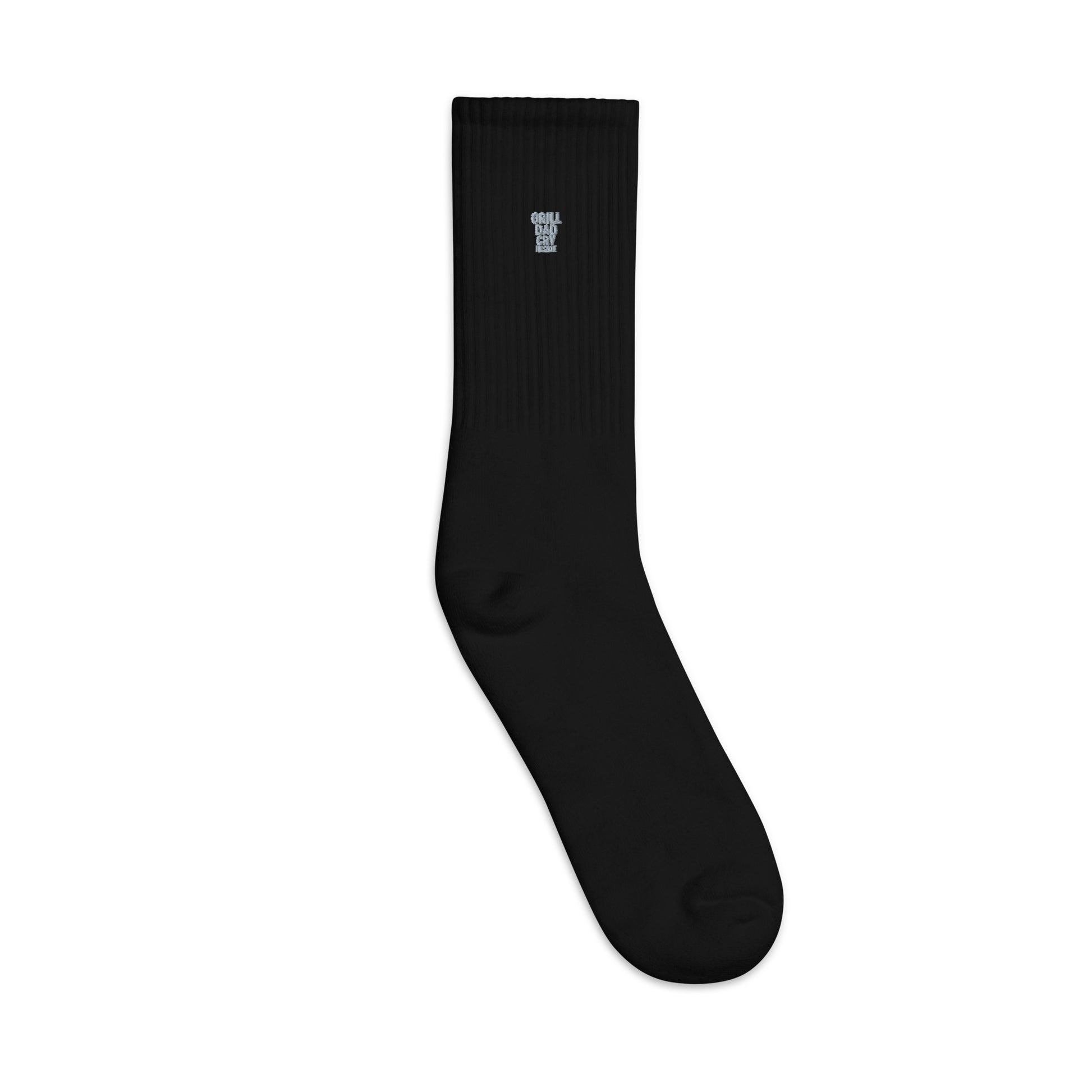 Grill Dad, Cry Inside - Sarcastic Socks | PureSarcasm in Crew Socks Black - Outside View | Sarcastic Sock | PureSarcasm