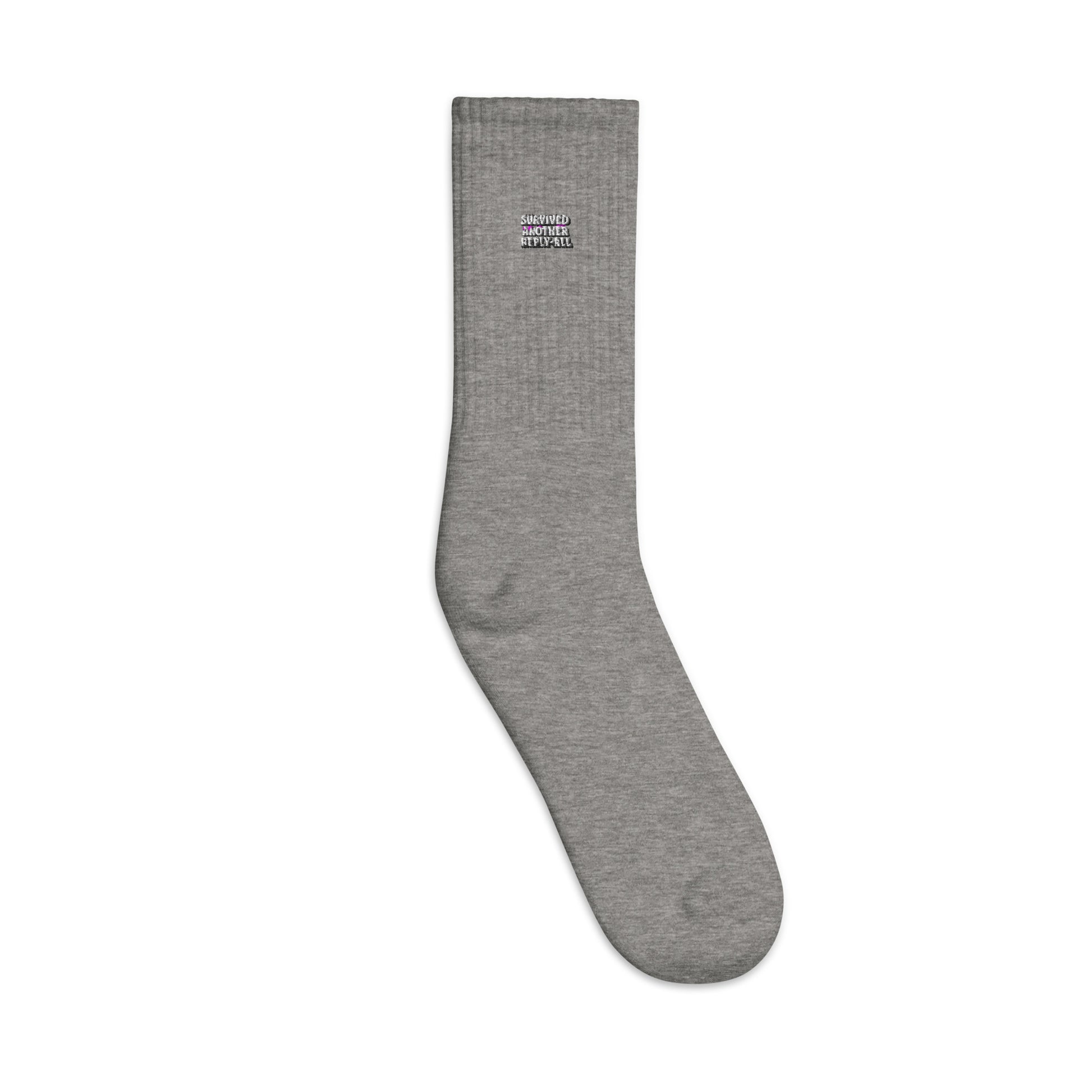 Survived Another Reply-All - Sarcastic Socks | PureSarcasm in Socks Heather Grey - Outside View | Sarcastic Sock | PureSarcasm