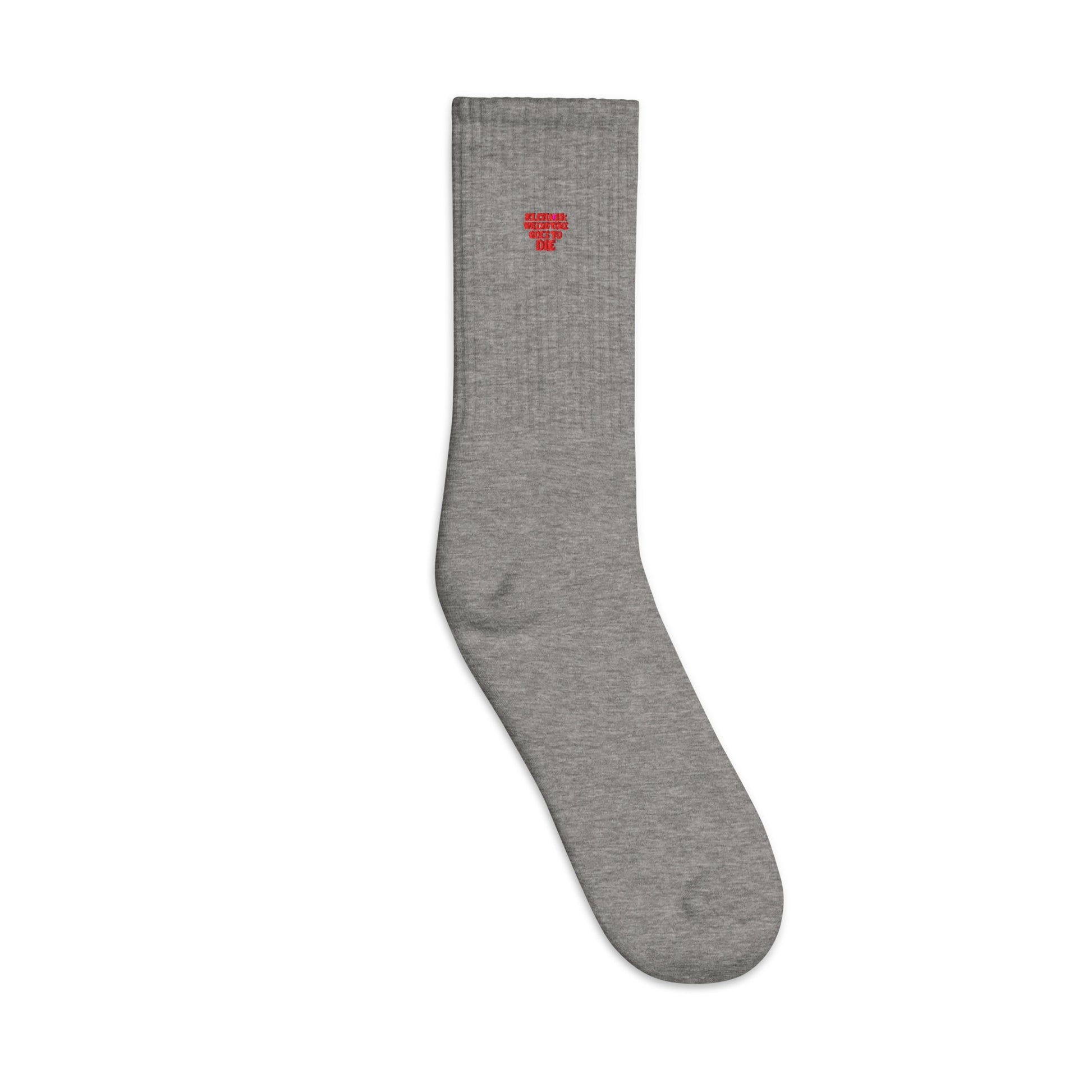 Meetings: Where Time Goes To Die - Sarcastic Socks | PureSarcasm in Socks Heather Grey - Outside View | Sarcastic Sock | PureSarcasm