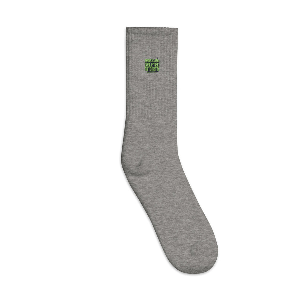 Enthusiasm Deleted at Birth - Sarcastic Socks in Socks Heather Grey - Outside View | Sarcastic Sock | PureSarcasm