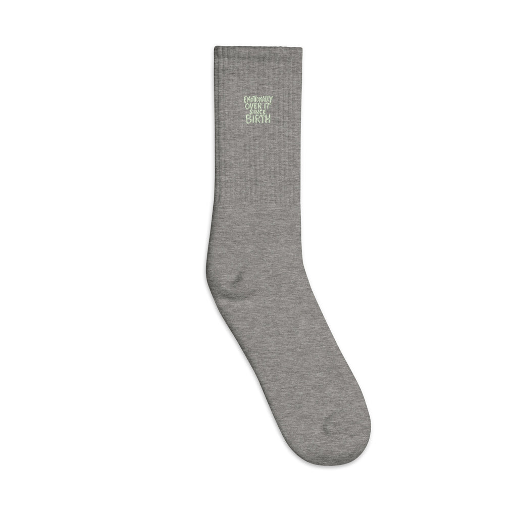 Emotionally Over It Since Birth - Sarcastic Socks in Socks Heather Grey - Outside View | Sarcastic Sock | PureSarcasm