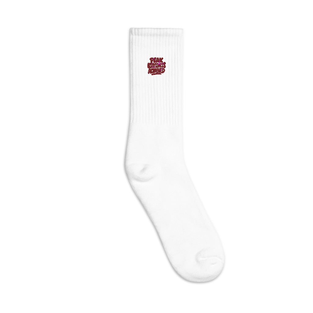 Peak Uselessness Achieved - Sarcastic Socks in Crew Socks White - Outside View | Sarcastic Sock | PureSarcasm