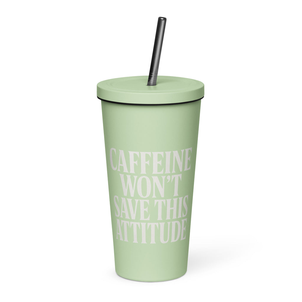 Caffeine Won’t Save This Attitude sarcastic tumbler - oz, front view