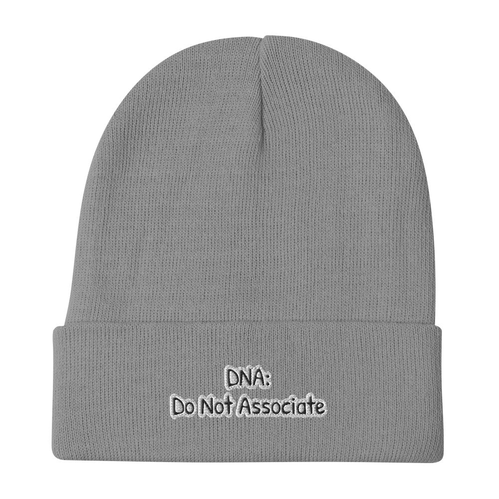 DNA: Do Not Associate - Sarcastic Beanie | PureSarcasm in Beanie Gray - Front View | Sarcastic Beanie | PureSarcasm