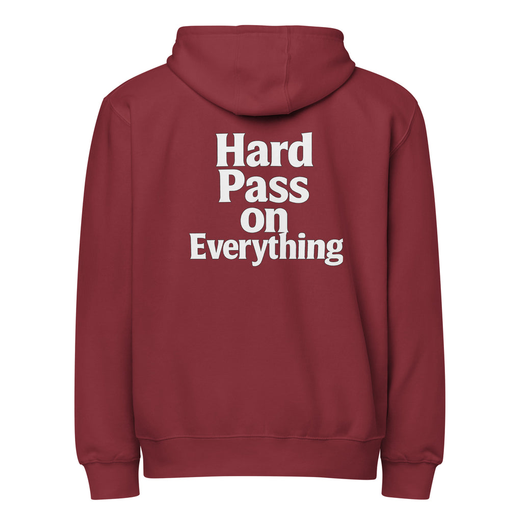 Hard Pass on Everything sarcastic hoodie - zip burgundy, back view