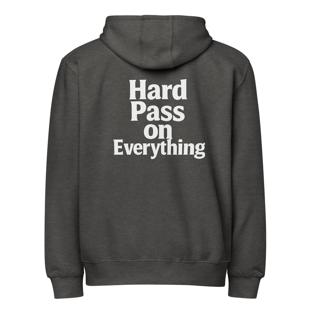 Hard Pass on Everything sarcastic hoodie - charcoal heather, back view