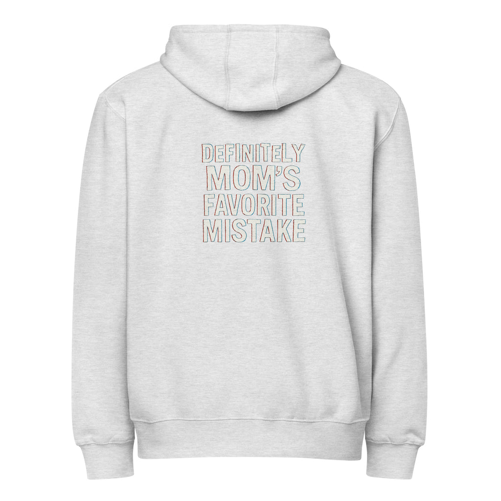 Definitely Mom’s Favorite Mistake - Sarcastic Hoodie | PureSarcasm in Hoodie Heather Grey - Back View | Sarcastic Hoodie | PureSarcasm