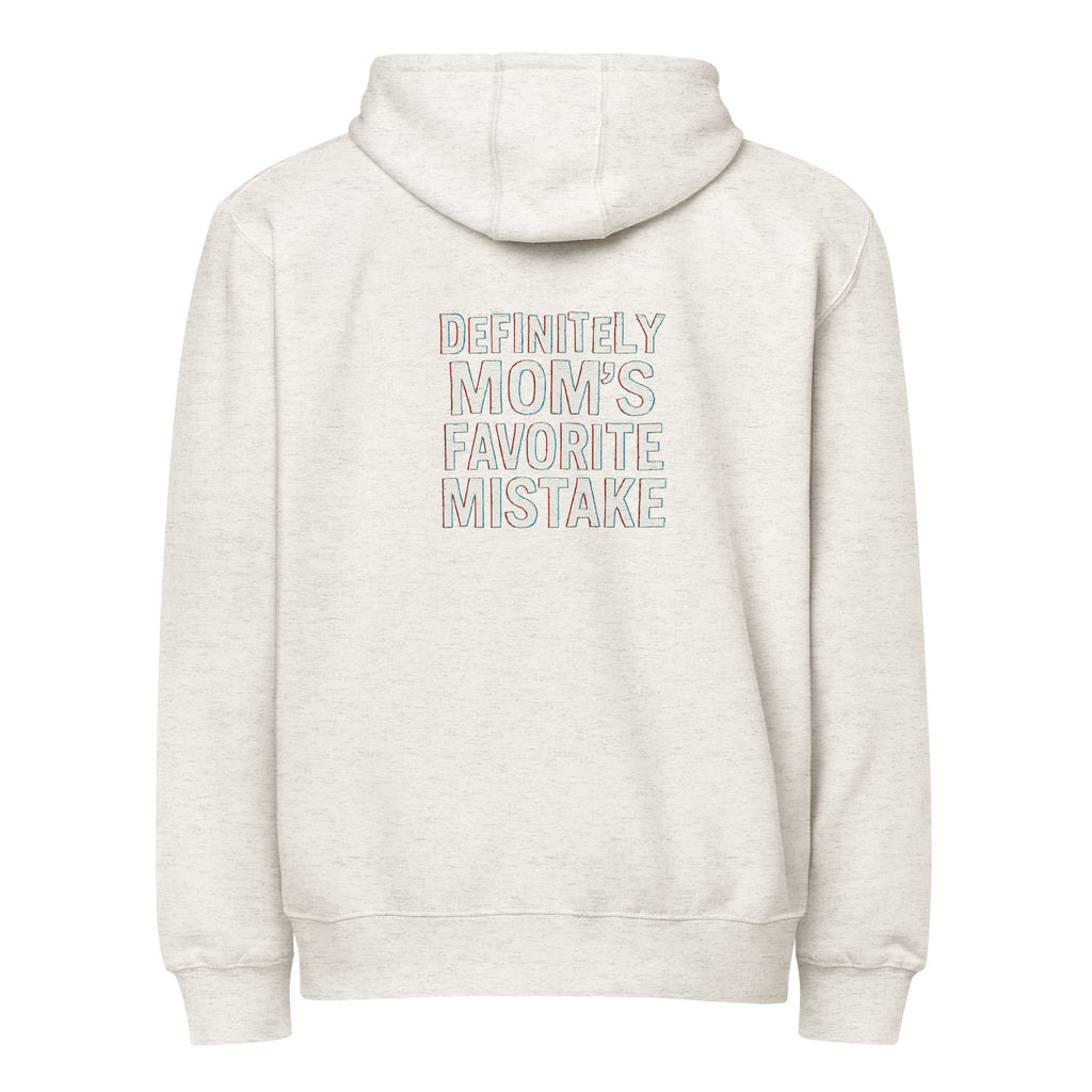 Definitely Mom’s Favorite Mistake - Sarcastic Hoodie | PureSarcasm in Hoodie Oatmeal Heather - Back View | Sarcastic Hoodie | PureSarcasm