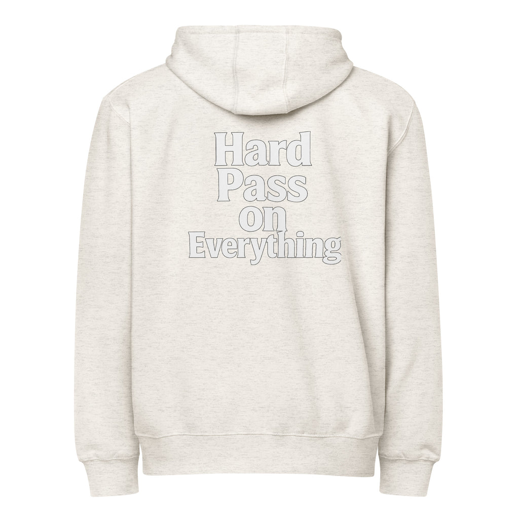 Hard Pass on Everything sarcastic hoodie - oatmeal heather, back view
