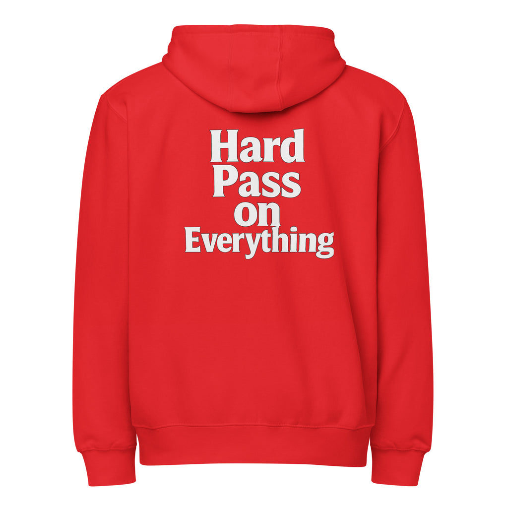Hard Pass on Everything sarcastic hoodie - zip red, back view