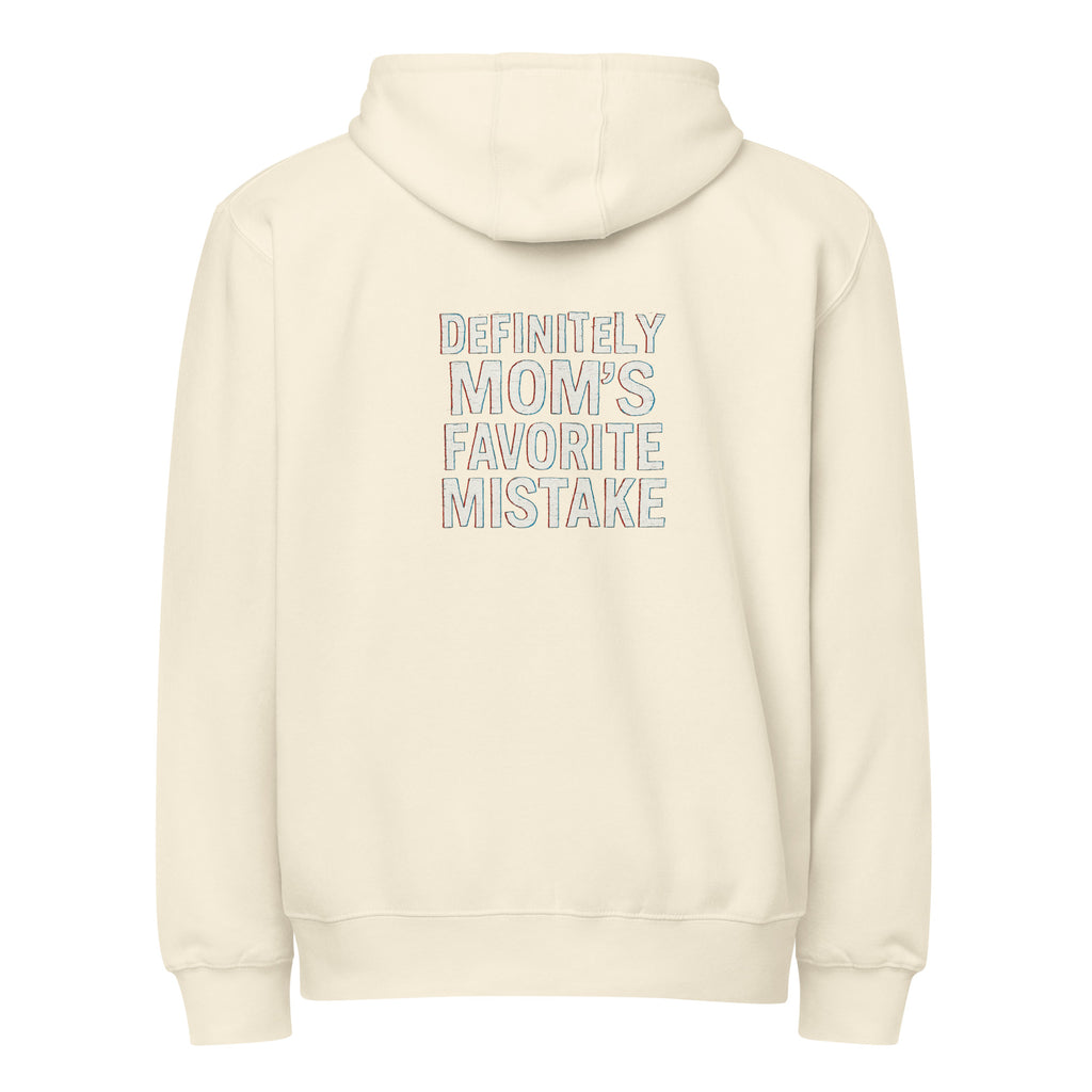 Definitely Mom’s Favorite Mistake - Sarcastic Hoodie | PureSarcasm in Zip Hoodie Sandshell - Back View | Sarcastic Hoodie | PureSarcasm