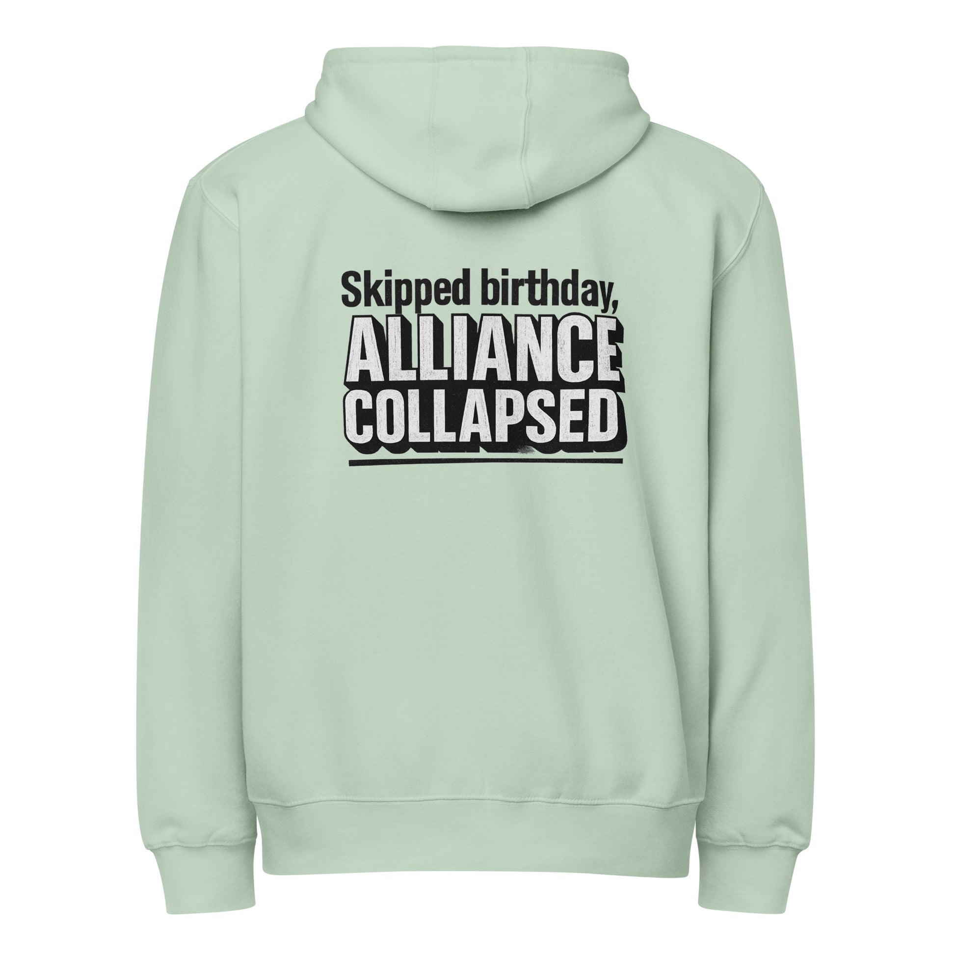 Skipped birthday, alliance collapsed - Sarcastic Hoodie | PureSarcasm in Zip Hoodie Seafoam - Back View | Sarcastic Hoodie | PureSarcasm